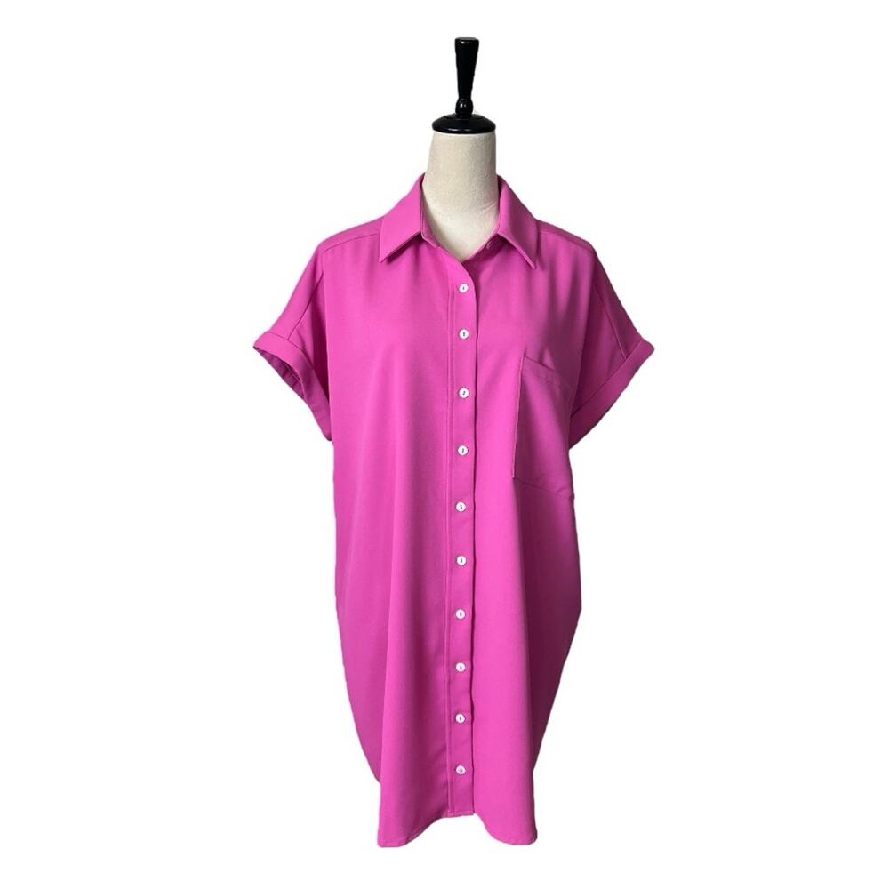 Entro New Dress Shirtdress Collared Short Sleeves Pink Orchid Women Size Small